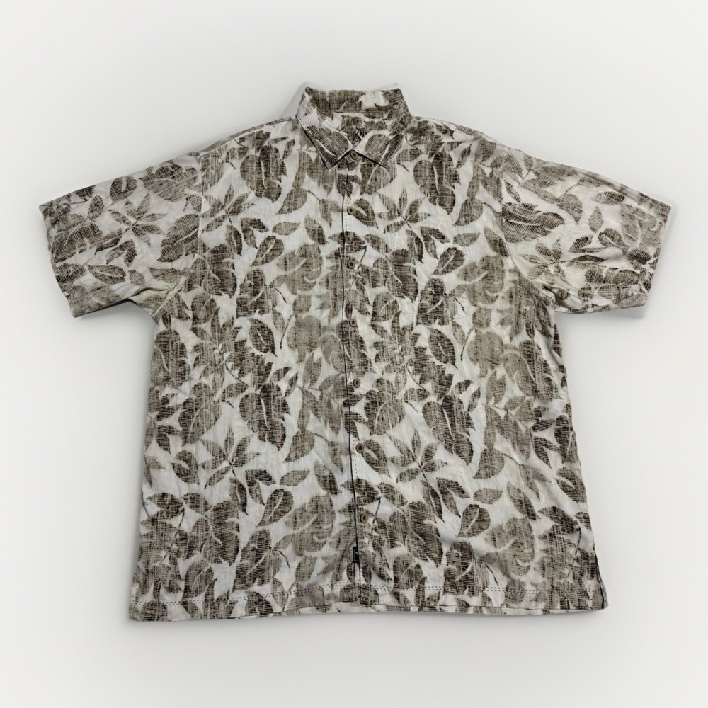 Vintage Tommy Bahama Shirt Mens XL Beige Silk Hawaiian  Leaf Camp Aloha Summer